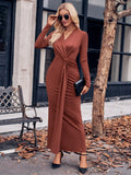 New 2025 Women's V-Neck Solid Color Kink Waist Long-Sleeved
