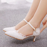 Cm Thin Heel Pointed Sandals In Low Heel Mary Jane Sandals White Lace Wedding Shoes Wedding