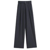 Narrow Version Wide Leg Pants Female Summer Ice Silk Pants Small Thin Hanging Feeling Straight Tube Casual Show Thin Contracted Floor Pants-Outfit