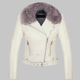 Women Winter Warm Faux Leather Jacket Coat With Fur Collar Female Pink Pu Motorcycle Jacket Biker Punk Black