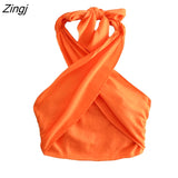 Women Sexy Solid Color Cross Halter Short Blouse Femme Summer Back Elastic Smock Shirt Chic Crop Linen Blusas Tops
