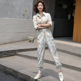 Autumn Spring Women Belt Tunic Print Jumpsuits Female High Waist Harem Trousers Overalls Romper Holiday Long