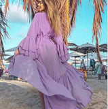 White Beach Dress Casual Chiffon Flare Sleeve Tunic Summer Elegant Women Plus Size BeachWear Trumpet / Mermaid Dresses