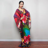 Print Deep V-neck Dress Batwing Sleeve Long Dresses Women 2022 Summer Dress Beachwear Bohemian Women Kaftan