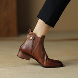 New Soft Skin And Ankle Boots Flat And Bare Boots Round Heel Chelsea