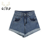 Women's Shorts Jeans Crimping High Waist Vintage Baggy Straight Casual Fashion Self Cultivation Denim Hot Pants