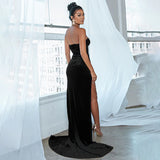 Black Blue Strapless Floor-length High Split Evening Dress Women 2022 New Spring Backless Long Maxi Formal Party