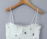 White Embroidery Flower Corset Style Cami Mini Dress- Outfit