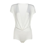 Spring And Summer New Women's Pure Color Sexy Dark V Collar Design Folded Hottie Short-Sleeved Jumpsuit