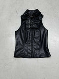 Street Babes High-Necked Metal Buckle Leather Waist Design Repair Short Sleeveless