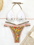Patchwork Baroque Print Halter Bikini Set-Outfit