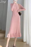Mermaid O-Neck Long Sweater Maxi Dress for Women Elegant Casuals Female A-line Slim Sexy Knitting Dress Autumn Winter