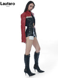 Spring Autumn Cool Patchwork Crop Pu Leather Jacket Women Long Sleeve Luxury Designer Clothes Runway European