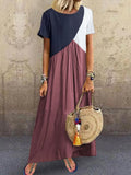 Women's Loose Vintage Patchwork Midi Long Dress 2021 Fashion Casual O Neck Short Sleeve Lady Beach Maxi Dresses Plus