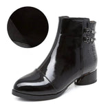 Women Boots 2021 New Woman Short Boots Soft Patent Genuine Leather Autumn/Winter Shoes Square Heels Female