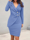 2025 Body-Buttoning Hip-Bottom Button Buckle Professional Dress
