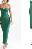 Maxi Bodycon Dress Sexy Celebrity Event Prom Night Party Dresses Satin V Neck Spaghetti Strap Women Dresses 2023