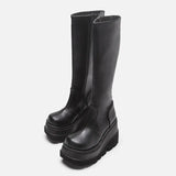 Gothic Style Thick-Bottomd Long-Sleest Locomotive Rider Boots But Knee-High-Skinned Boots
