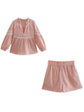 Pink Shorts Set Woman 2 Pieces Summer Embroidery High Waist Bermuda Shorts And Top Set Vacation Outfits For Women 2025 211-0-Outfit