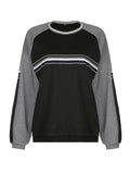 Patchwork Striped Crew Sweatshirt- Outfit