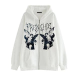 Y2k Tops Letter Print Grunge Goth Oversized Zip-Up Hoodies Streetwear Harajuku Hip-hop Kawaii Women