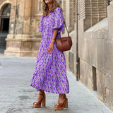 Spot 2025 Women's Summer New Short Sleeve Medium And Long Bohemian Print