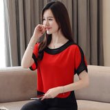 Cover The Belly Chiffon Shirt Female Summer New Foreign Style Bat Short Sleeve Loose Show Thin Bottom