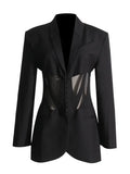 Zingj Coat Female 2024 New French Casual Fish Bone Beam Waist Mesh Stitching Slim Perspective Small Suit