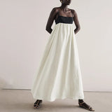 Zingj / Summer 2024 New Black And White Contrast Color Halter Dress Female French Fashion Sexy Show Back Long Bouffant Skirt-Outfit