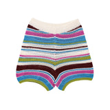 钩编 POLO T-Shirt Blouse Striped Crochet Shorts Set For