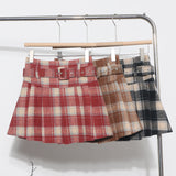 S-2XL With Belt ~ Lattice Hair Of The Hundred Folded Skirt High Waist Anti-Light Small A-Word Skirt