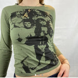 Harajuku Graphic Print T-shirt 90s Women Vintage Crop Top Y2K Aesthetic Summer Slim Fit Tees Tops Streetwear Gothic