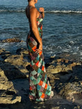 Summer New Women's Print Sleeveless Hanging Neck Dress Fashion Temperament Elegant Sexy
