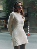 Neck Solid Knitted Ribbed Mini Dress Women Elegant Long Sleeve Slim Fit Short Dress 2023 Autumn Fashion Female Party