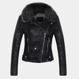 Women Winter Warm Faux Leather Jacket Coat With Fur Collar Female Pink Pu Motorcycle Jacket Biker Punk Black