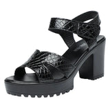 Leather High Heel Waterproof Sandals Women Fashion Crocodile Pattern Walking Shoes Summer Coarse Heel Magic Sticky H Women's