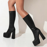 White 2022 Fashion Women Mid-Calf Boots Super High Heel Platform Punk Boots Autumn Winter Square Toe Zipper Female