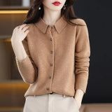 Zingj And Autumn POLO Collar Knit Shirt With Loose Long-Sleeved Sweater Non-Cashmere Cardigan Temperament Lapel Coat-Outfit