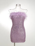 High-End Cross-Border Women's Sexy Bareback Ostrich Hairy Twilight Dress Temperament