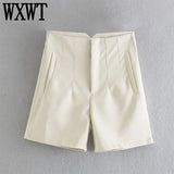 Women Solid Shorts High Waits Zipper Fly Shorts With Pockets Female Chic Casual Shorts Mujer Pantalon