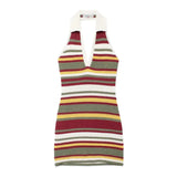 Knitted Stripe Halter Collar Mini Dress- Outfit