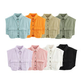 Women's Dress 2025 Solid Color Big Pocket Sleeveless High-End Feel Cardigan Polo Collar Denim Shirt Top