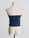 Zingj Hot Girl Retro Blue Jeans Strapless Top Female Spring 2024 New Pure Desire Slim Slim Short