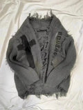 Punk Gothic Cardigan Women Vintage Grunge Loose Ripped Sweaters Cross Knitted Coat Y2k Streetwear Harajuku