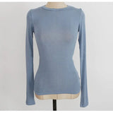 Fashion Round Neck Tops Long Sleeve Cotton T Shirt Slim T-shirt Women 2021 Basic Korean Tees Sexy Thin T-shirt See