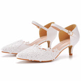 Cm Thin Heel Pointed Sandals In Low Heel Mary Jane Sandals White Lace Wedding Shoes Wedding