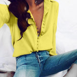 Casual Solid Color ladies office Tops Sexy Buttons Long sleeve Blouse new Spring Women Chiffon white