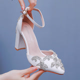 Cm Thick Heel Tip Single Shoe Large-Size Coarse Sandals Water Drill Wedding Shoes Women White Wedding