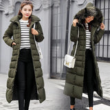 Cotton-Padded Clothes Women 2024 Winter New Korean Version Long Knee Down Cotton-Padded Jacket Women Big Wool Collar Slim And Thick Cotton-Padded Jacket Women-Outfit