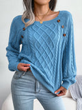 2025 Casual Square Collar Buckle Knitted Knitted Sweater Women's